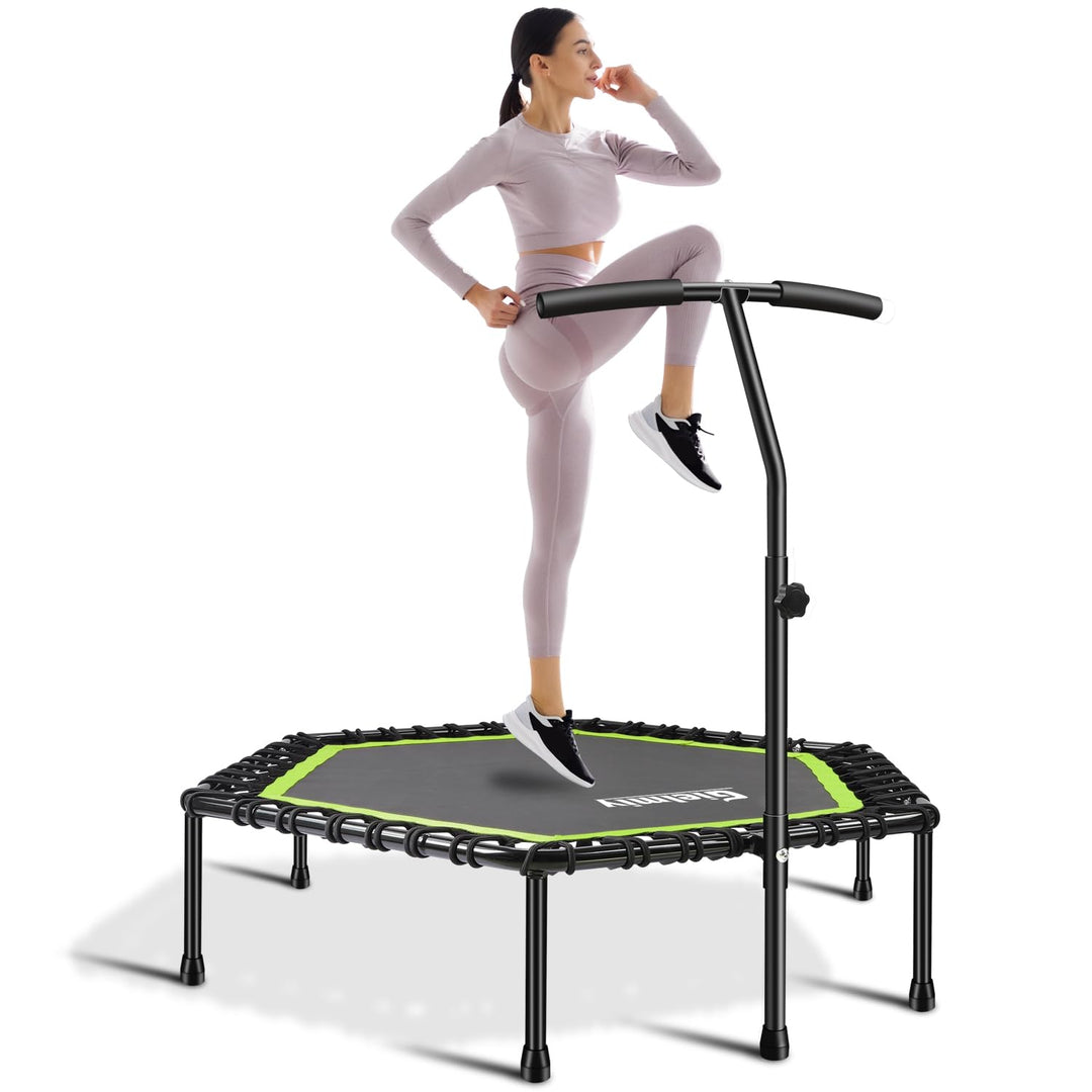Gielmiy 48‘’Mini Trampoline for Adults，Silent rebounder Trampoline with 3 Adjustable Handle，Indoor/Garden/Workout Cardio,Safely Cushioned Bounce（Max Load 330lbs）