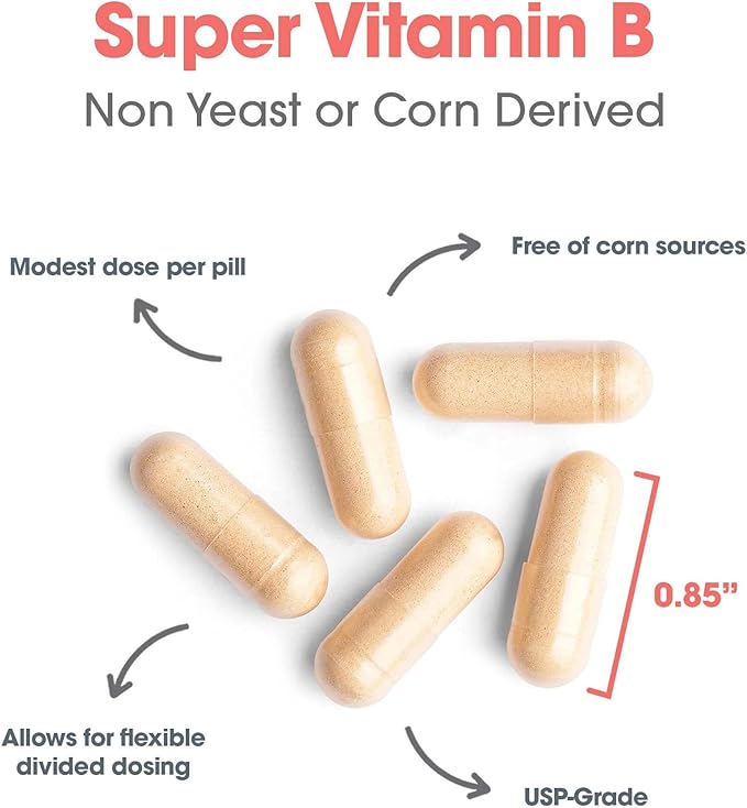 Allergy Research Group Super Vitamin B Complex - Vitamin B for Men & Women, Vitamin B Supplement, Vitamin B12, Vitamin B6, Vegetarian Capsules, Corn-Free, Yeast-Free - 120 Count