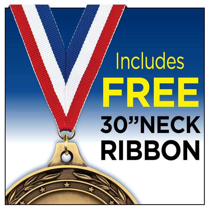 5th Place Medals - 2.5" Gold Fifth Place Medal Award Includes Red White and Blue Neck Ribbon, Great Fifth Place Awards 5 Pack Prime