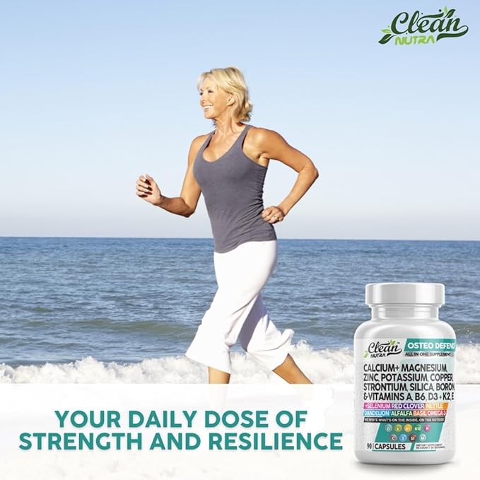 Clean Nutraceuticals Calcium Magnesium Zinc Supplement with Potassium, Copper, Strontium, Silica, Vitamin D3 K2, Boron, Vitamin B1 B12 Red Clover Herb Alfalfa Basil Pills for Men & Women Osteo Defend