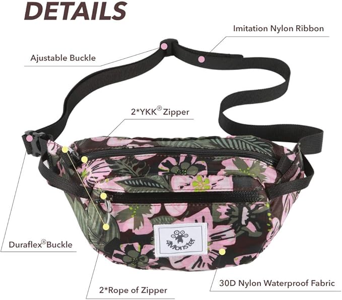 4Monster Hiking Waist Packs Portable,Water Resistant Fanny Bag with Adjustable Strap,Lightweight Crossbody Chest Bag Slim Bag