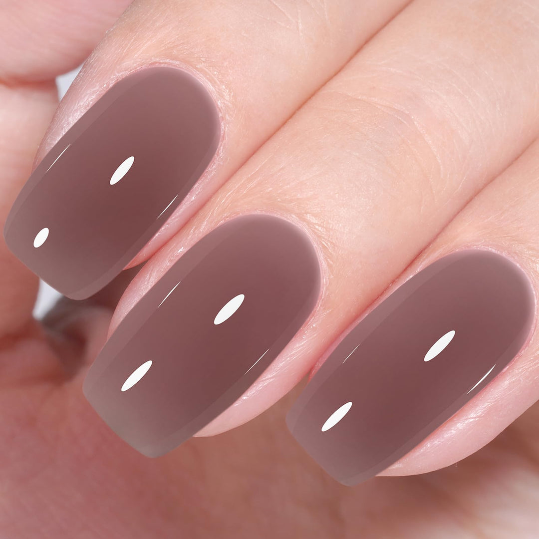 AILLSA Nude Gel Polish Hazelnut Chocolate Translucent Gel Nail Polish Jelly Brown Dark Color Gel Polish Purplish Coffee Neutral Nails Soak Off U V Gel for Nail Art at Home Valentine Gift 0.51 Oz GB136