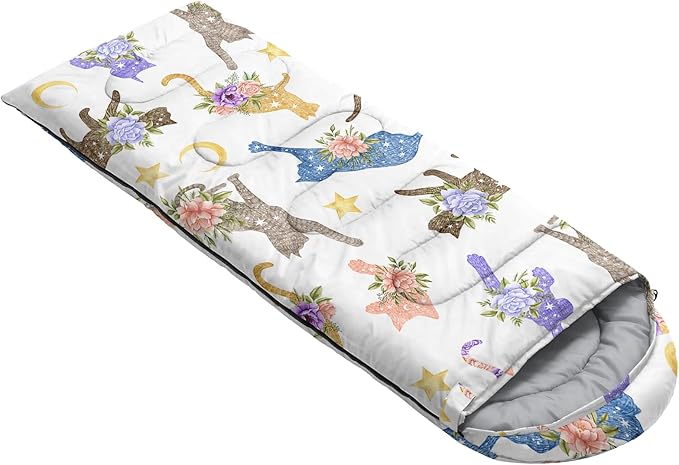 AILONEN Kids Floral Cat Camping Sleeping Bags,Lightweight & Waterproof,3 Season Warm & Cool Weather,Kawaii Kitten Sleeping Bags for Girls Adults,Travelling,Outdoors