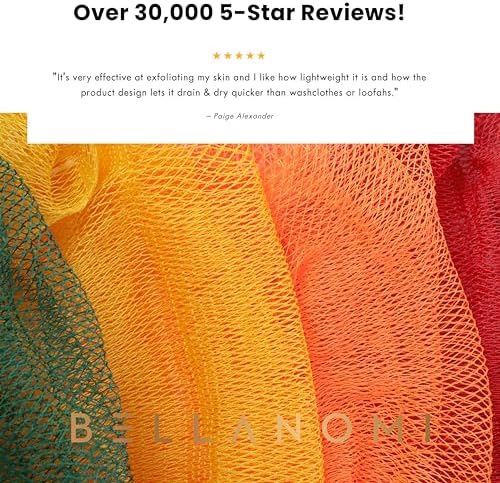 4 Piece African Exfoliating Net Sponge Long African Bath Sponge, Authentic Ethically Sourced from Nigeria, Great for Daily Use (Copper Brown, Orange, Green, Yellow)