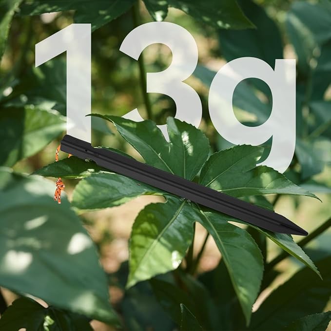 12 Pack Tent Stakes, 7-inch Ultralight Aluminum Ground Pegs with Reflective Pull Ropes, Tri-Beam Stakes in a Carrying Bag, for Camping, Backpacking, Hiking Tent, Hammocks and Canopy (Black)