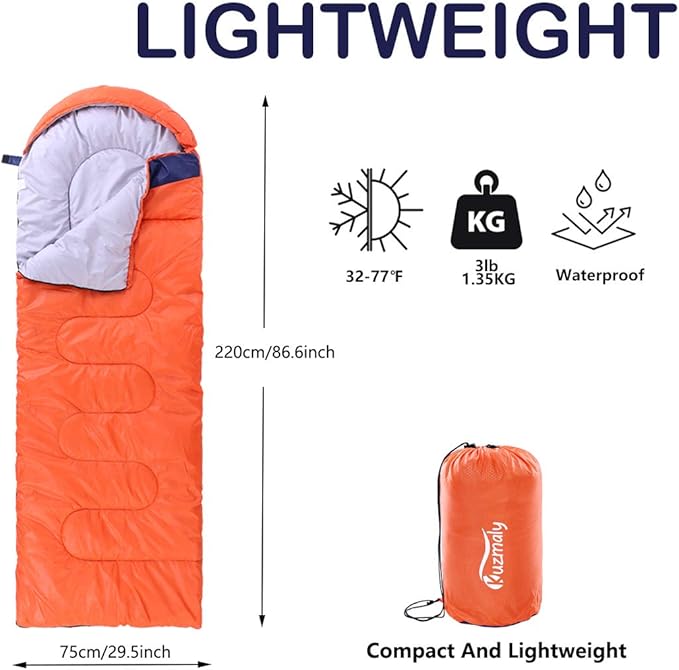 Camping Sleeping Bag 3 Seasons Lightweight &Waterproof with Compression Sack Camping Sleeping Bag Indoor & Outdoor for Adults & Kids