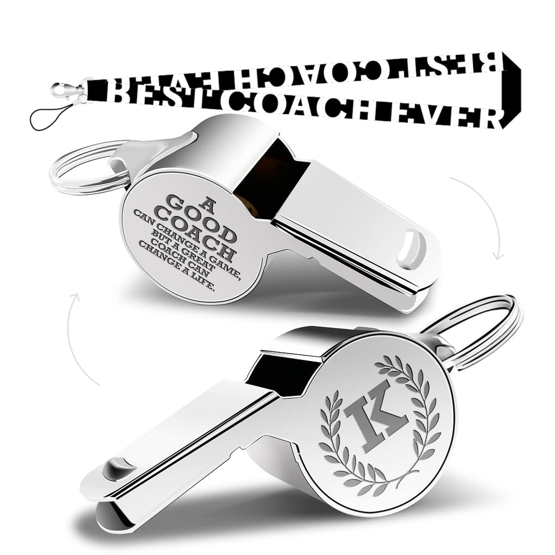 fkovcdy Letters Coach Gifts, Whistle for Coaches, Whistle Emergency, Thank You Coach Gifts, Coaches Whistle with Lanyard Coach Gift for Men Women Teachers Referees Sports Coach Outdoor,Letter K