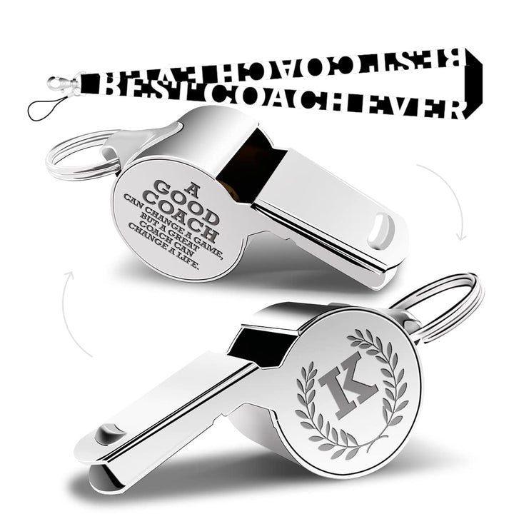 fkovcdy Letters Coach Gifts, Whistle for Coaches, Whistle Emergency, Thank You Coach Gifts, Coaches Whistle with Lanyard Coach Gift for Men Women Teachers Referees Sports Coach Outdoor,Letter K