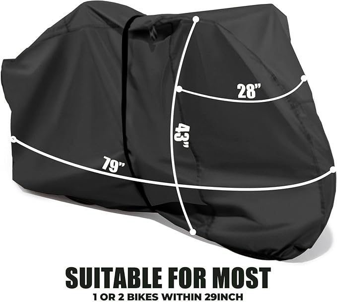 Bike Cover for 1 or 2 Bikes Outdoor Storage Waterproof Bicycle Cover for Transport on Rack, Rain Sun UV Dust Wind Proof with Wind-Secure Strap & Storage Bag, 420D Heavy Duty Bike Covers