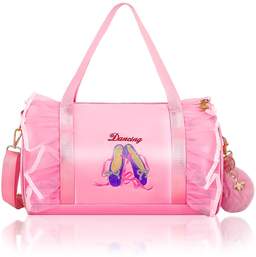 Moonmo Cute Ballet Dance Bag,Tutu Dress Bag, Waterproof Lightweight Ballerina Pink Dance Bag for Girls(Pink shoes)