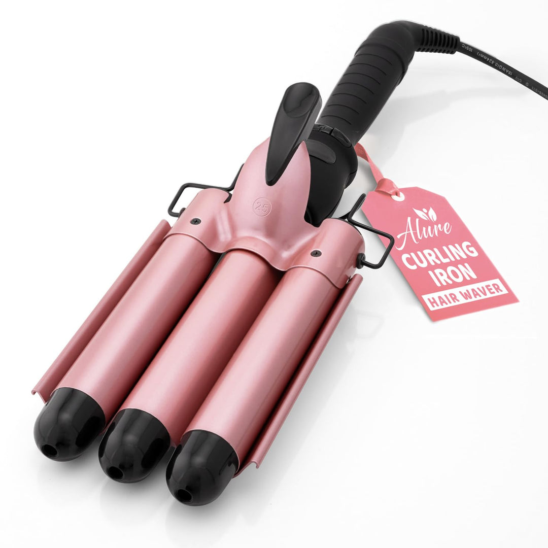 Alure Three Barrel Hair Waver/Crimper With Lcd Temperature Display In Celsius - 1 Inch Ceramic Tourmaline Triple Barrels, Dual V