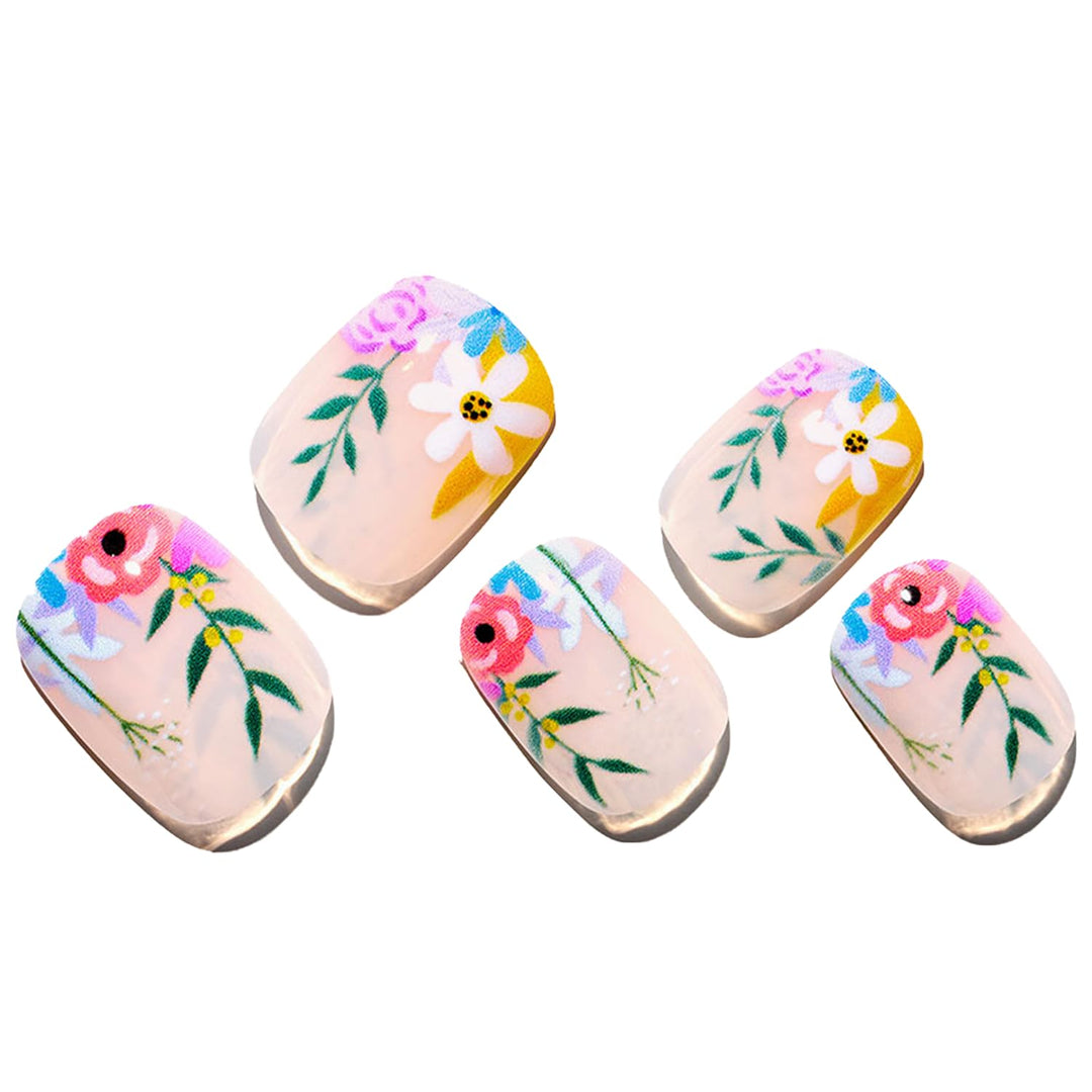 GLAMERMAID Nude Floral Extra Short Press on Nails, Pink Daisy Fake Nails Short Squoval, Natural Round Square Glue on Nails Glossy Gel, Acrylic False Nail Manicure Kit for Women, Reusable Stick on Nail