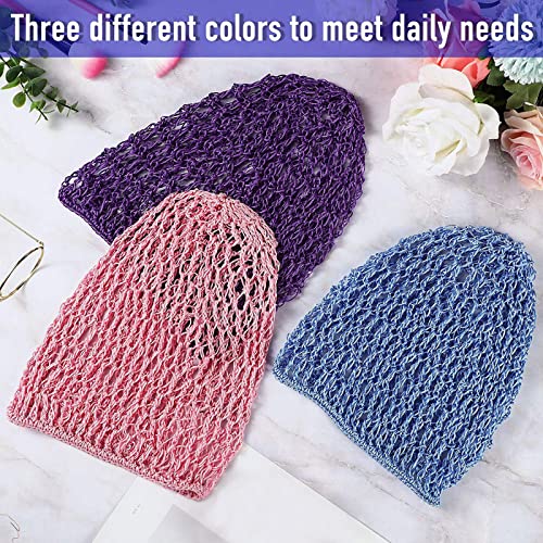 6 Pieces Hair Net Snoods for Women Sleeping Mesh Soft Rayon Knit Crochet Hairnet Long Short Curls Hair Cover Accessory (Black, Blue, Pink, Purple, Gray, Khaki)