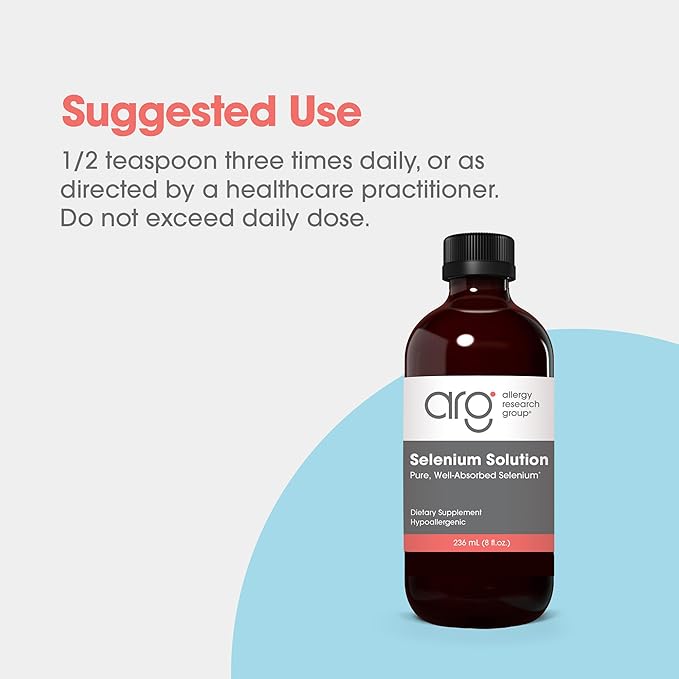Allergy Research Group Selenium Solution - Well-Absorbed Selenium Liquid, Pure Sodium Selenite, Thyroid Support, Antioxidants, 100 mcg Supplement, Hypoallergenic - 8 Fl Oz