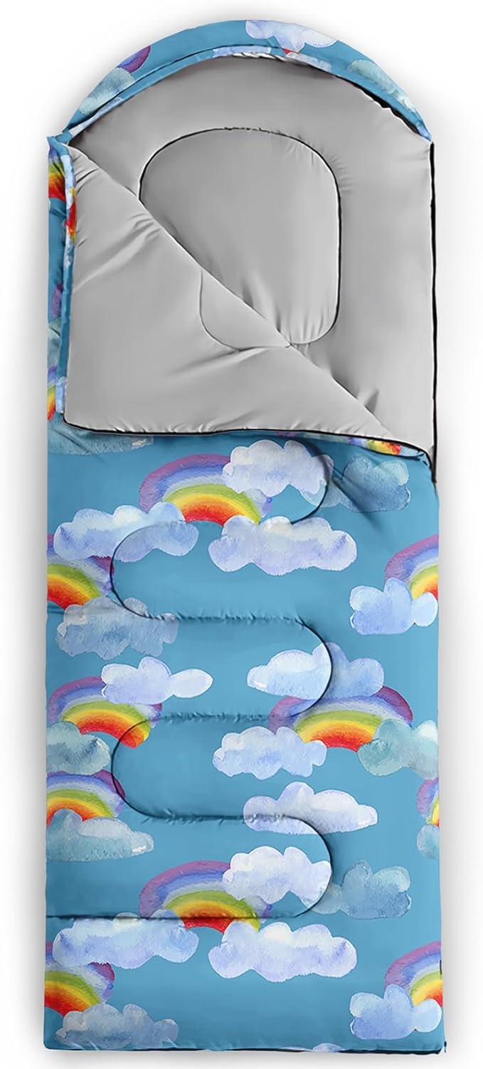 AILONEN Cartoon Fox Camping Sleeping Bag for Boys Girls Adults,Lightweight & Waterproof,3 Season Warm & Cold Weather,Portable,Kawaii Fox Printed Sleeping Bag,Traveling,Camping,Hiking