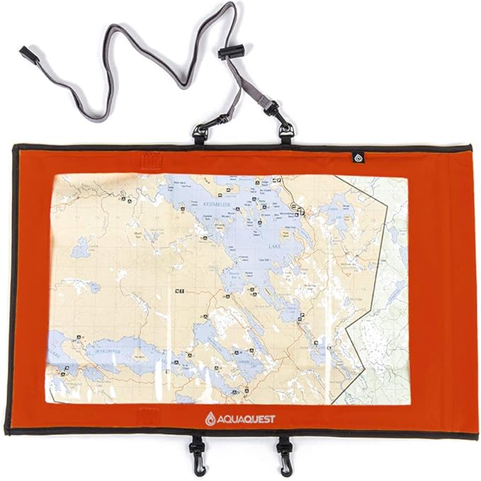 AquaQuest Trail Map Case - 100% Waterproof Document Dry Bag Holder with Clear Window & Lanyard - Black, Yellow, Orange, Blue or Green