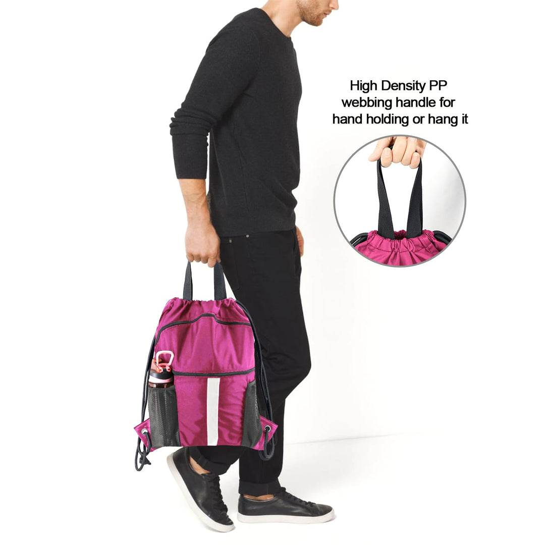 BeeGreen Rose Red Drawstring Backpack Bag with Shoe Compartment X-Large Gym Sports String Cinch Sackpack with Front Inside Zipper Pockets