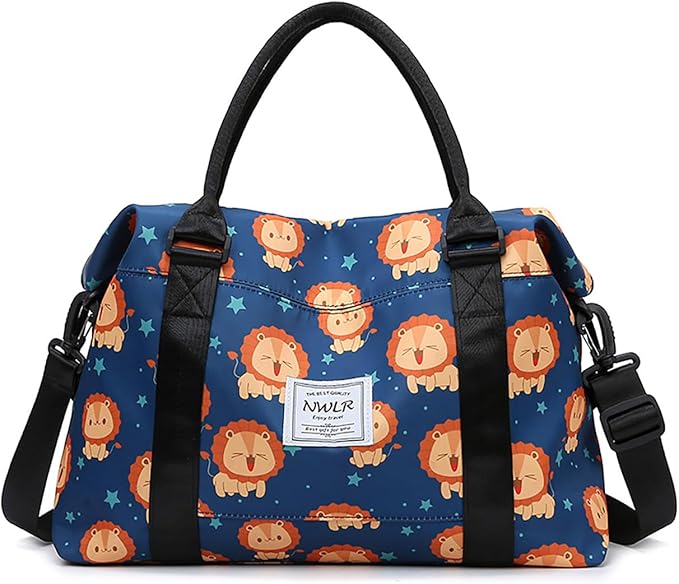 Travel Duffle Bag Weekender Overnight Bag Gym Tote Bag with Wet Pocket for Women Girls Workout Duffel Bag Water Resistant (Cute Lions)