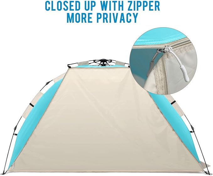 G4Free 3-4 Person Beach Tent Pop Up Shade, Lightweight UPF 50+ Beach Sun Shelter Family Size, Easy Setup and Portable Sun Shade Canopy Cabana(Lake-Blue)