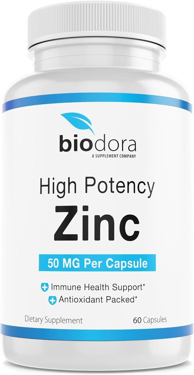 Zinc High Potency, No GMO, Vitamins for Good Skin, Immune Support Supplement & Antioxidant, Vegan, 50mg Per Servings, 60 Capsules, Unflavoured