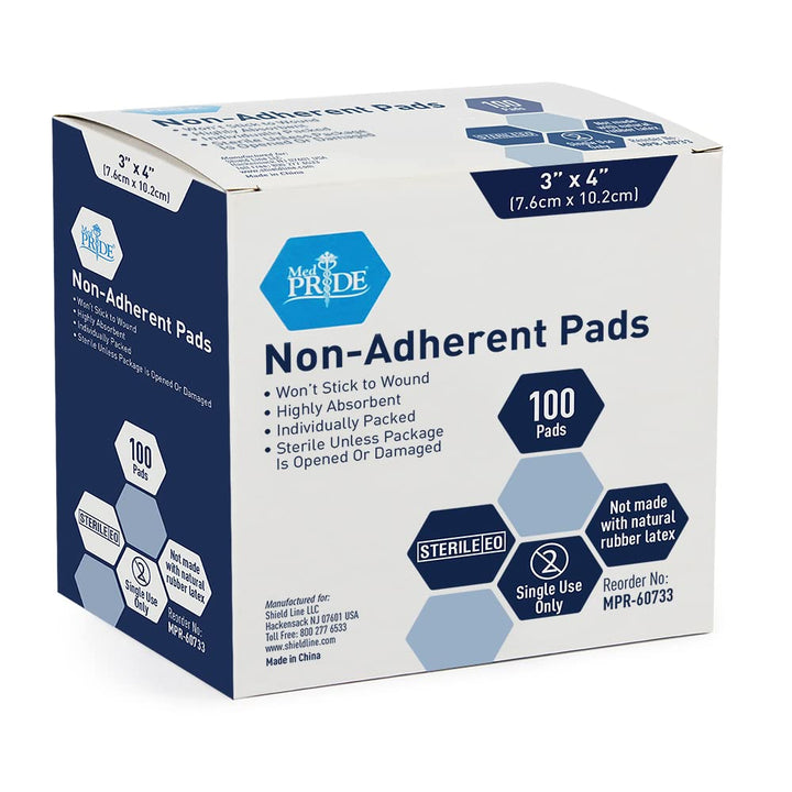 MED PRIDE Sterile Non-Adherent Pads| 100-Pack, 3"x 4"| Non-Adhesive Wound Dressing| Highly Absorbent & Non-Stick, Painless Removal-Switch| Individually Wrapped for Extra Protection