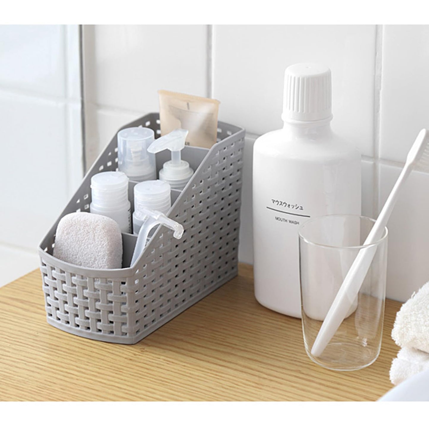 Cobenga 4 Pack Divided Storage Baskets, Grey Cosmetic Box Organiser, Desktop 4 Grid Sub-grid Storage Case, Multi-function Slim Grid Organiser Case For Bathroom Countertop Office Bedroom Home