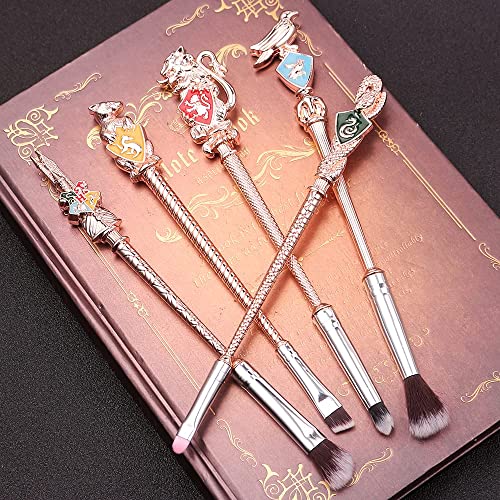 【2 Color Options】Metal Wand Gifts Makeup Brushes Set Wi-zard Wand Makeup Brushes Set Make Up Brushes for Women - Brushes Holder Pot Not Included HP_RoseGold_5PCS