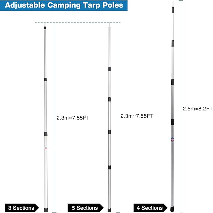 REDCAMP Aluminum Adjustable Camping Tarp Poles, 30in to 90in Telescoping Lightweight Tent Poles for Shelter, Awning, Hammock Rain Fly (Grey, Set of 2)