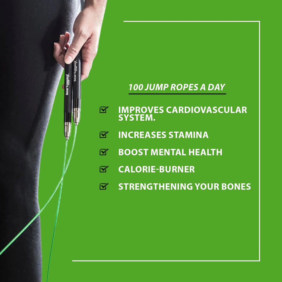 Bear KompleX Speed Jump Rope - Get Fit Fast with Double Unders - Boxing & Conditioning - Fast & Easy Set Up - 2 Lightweight Cables + 2 Handles in Black or Blue - Free Carrying Case