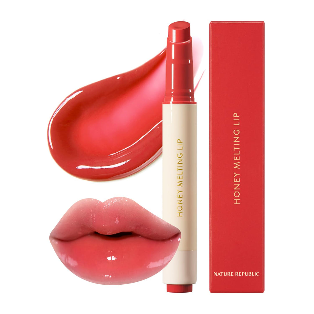 Nature Republic HONEY MELTING LIP (04 POMEGRANATE) SOFT LIP STICK, Hydrating jelly Gloss, Moisturizing balms, Sheer tint, Shine & Glowy Finish, korean make up