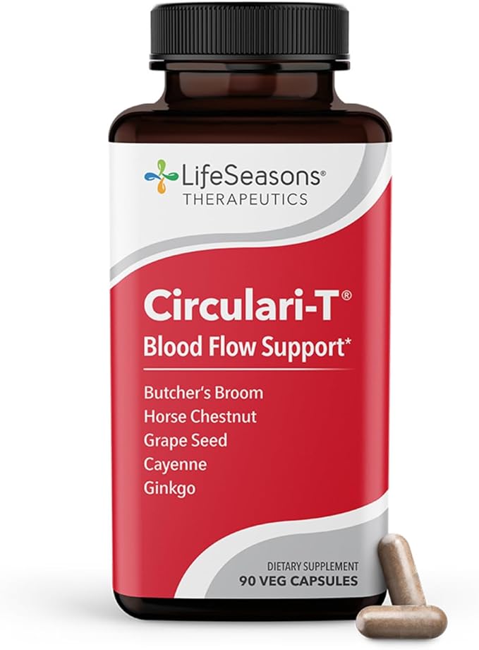 LifeSeasons Circulari-T - Blood Circulation Supplement - Supports Artery, Capillary & Vein Health - Butcher’s Broom, Ginkgo, Cayenne, Grape Seed & Horse Chestnut - 90 Capsules