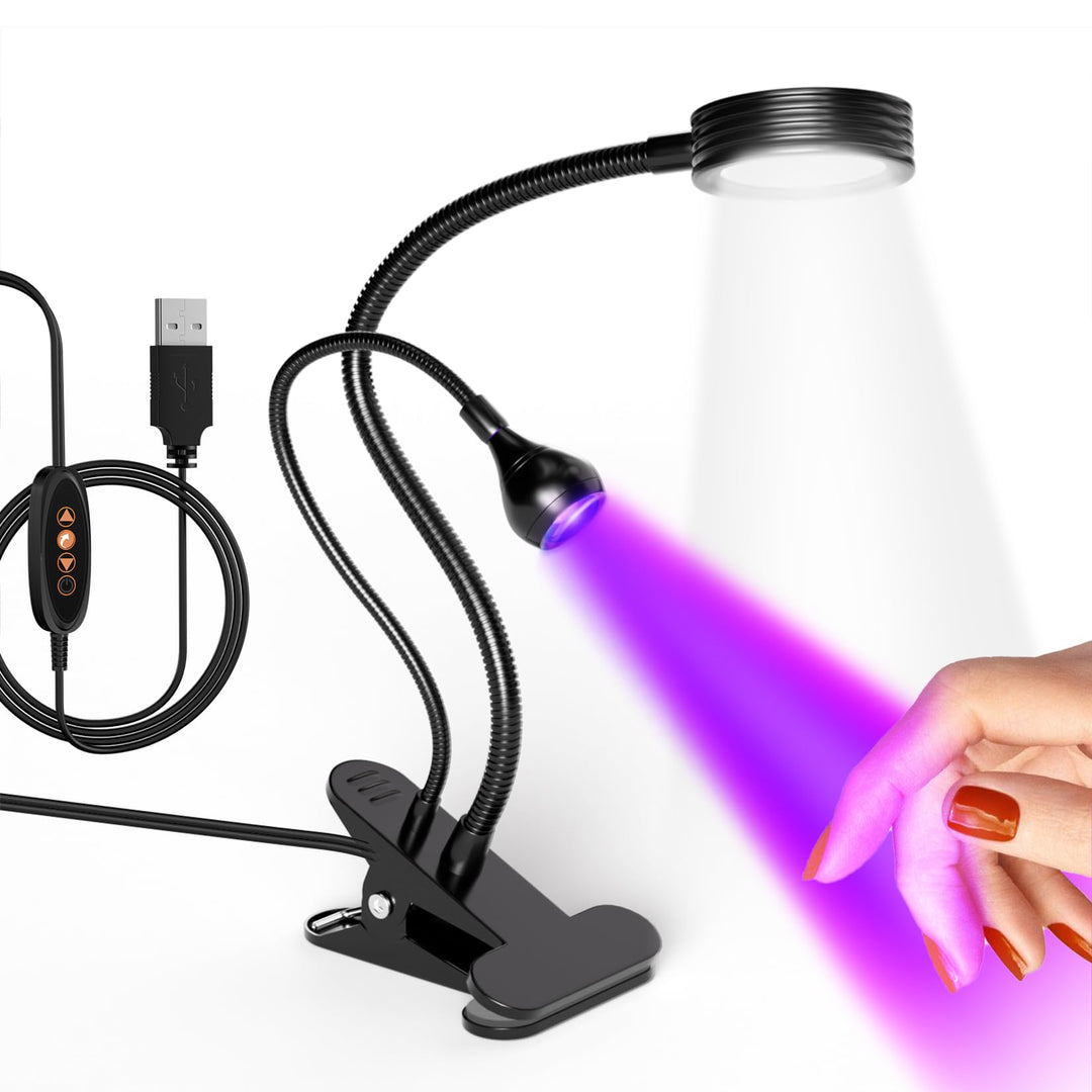 AORAEM LED Nail Lamp Double-Headed U V LED Light Quicky-Dry Nail Manicure Dryer Curing Light with Portable Gooseneck and Clamp Flash Cure U V Light for Gel Nails Professional Home DIY Salon Black