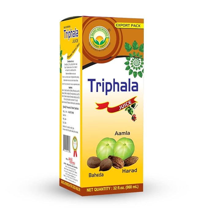 BASIC AYURVEDA Triphala Juice | 32.46 Fl Oz (960ml) | Organic Fruit Juice of Amla Bibhitaki & Haritaki | Natural Source of Vitamin C | for Healthy Hair & Digestion