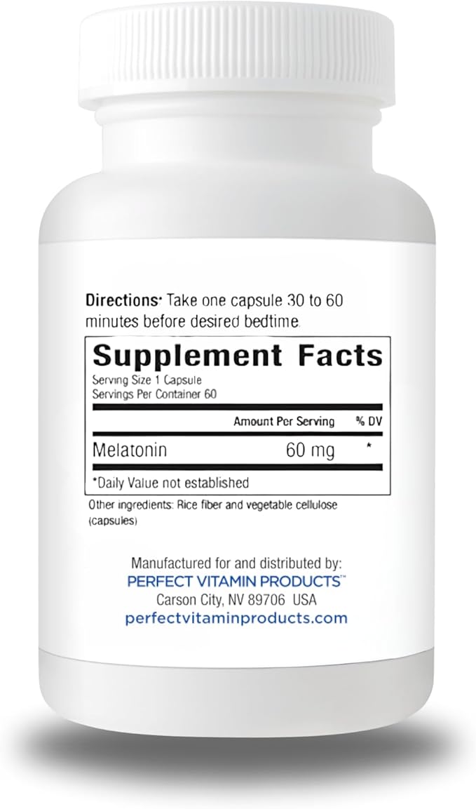 60mg Extra Strength Melatonin MAX - High Dosage Melatonin Ensures Amply Supply of This Important Hormone - 100% Drug-Free, Vegan, Non-GMO, Gluten-Free (3-Pack)