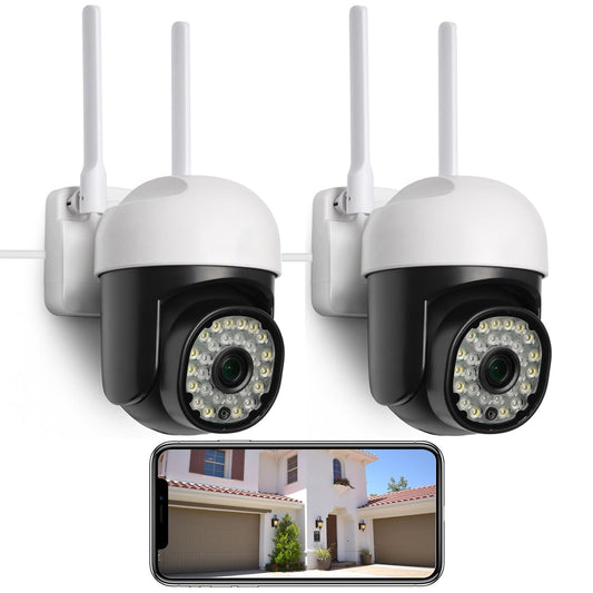 【2 Pack】eudic Security Camera Outdoor Wired Wifi 1080P, 2.4G/5G WiFi Free Cloud Storage CCTV Camera with Pan-Tilt 360° View, Color Night Vision, Motion Detection & Auto Tracking, 2 Way Audio