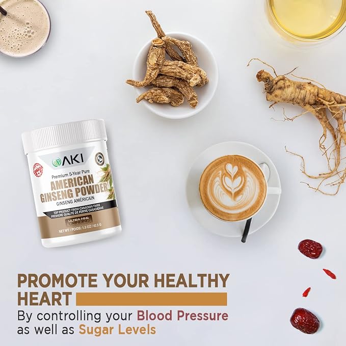 AKI American Ginseng Powder with 4% Ginsenosides - Ideal with Coffee, Beverages Like Smoothies - Pack of 1 (1.5oz/42.5g)