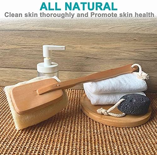 2 Pack Natural Exfoliating Loofah luffa loofa Bath Brush On a Stick - with Long Wooden Handle Back Brush for Men & Women - Shower Sponge Body Back Scrubber