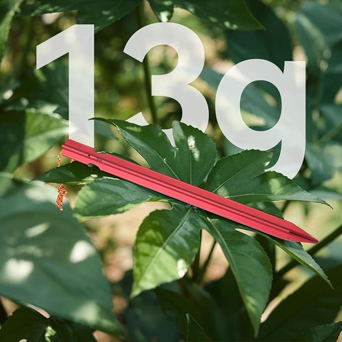 12 Pack Tent Stakes, 7-inch Ultralight Aluminum Ground Pegs with Reflective Pull Ropes, Tri-Beam Stakes in a Carrying Bag, for Camping, Backpacking, Hiking Tent, Hammocks and Canopy, Red