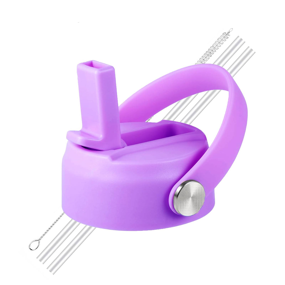 LLCJYYCY Lids with Straw for Hydroflask Wide Mouth 20 32 40 oz, Flex Straw Lid Fit for Hydro Flask Sports Water Bottles, Flexible Handle Replacement Lid Straws Cap Top Accessories (Light Purple)