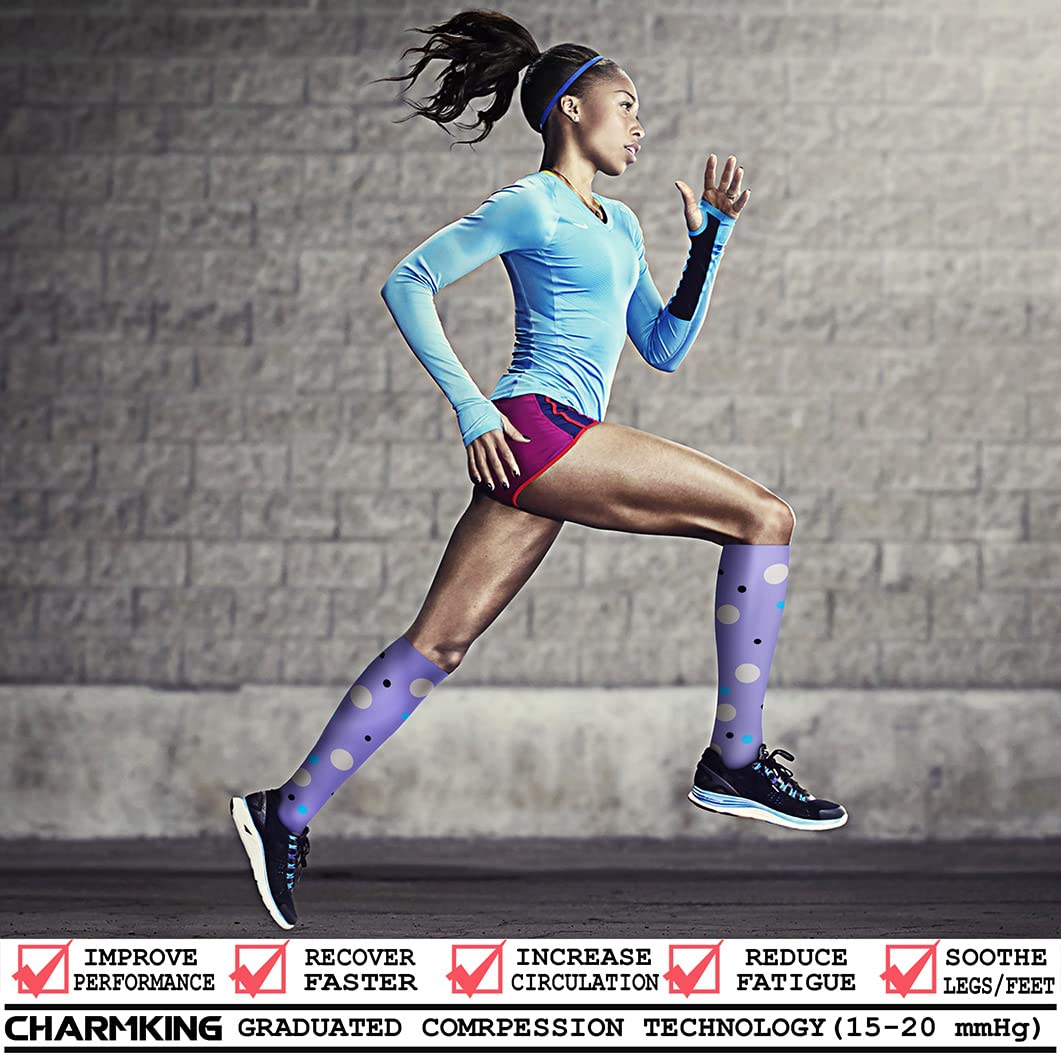 CHARMKING Compression Socks for Women & Men Circulation (3 Pairs) 15-20 mmHg is Best Athletic for Running, Flight Travel, Support, Cycling, Pregnant - Boost Performance, Durability (L/XL,Multi 51)