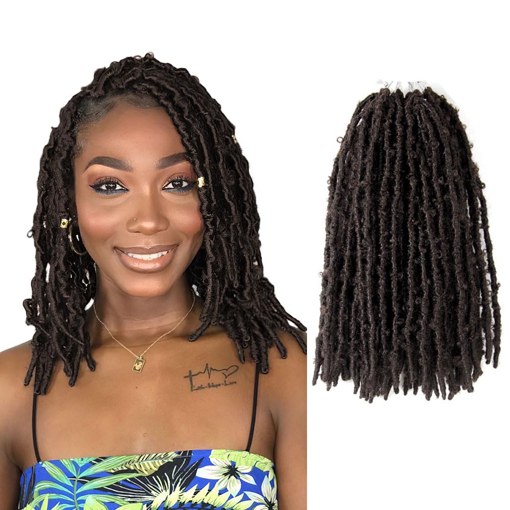 8 Packs Butterfly Locs Crochet Hair 14 Inch Light Weight Butterfly Faux Locs Crochet Hair Short Brown Distressed Butterfly Locs,