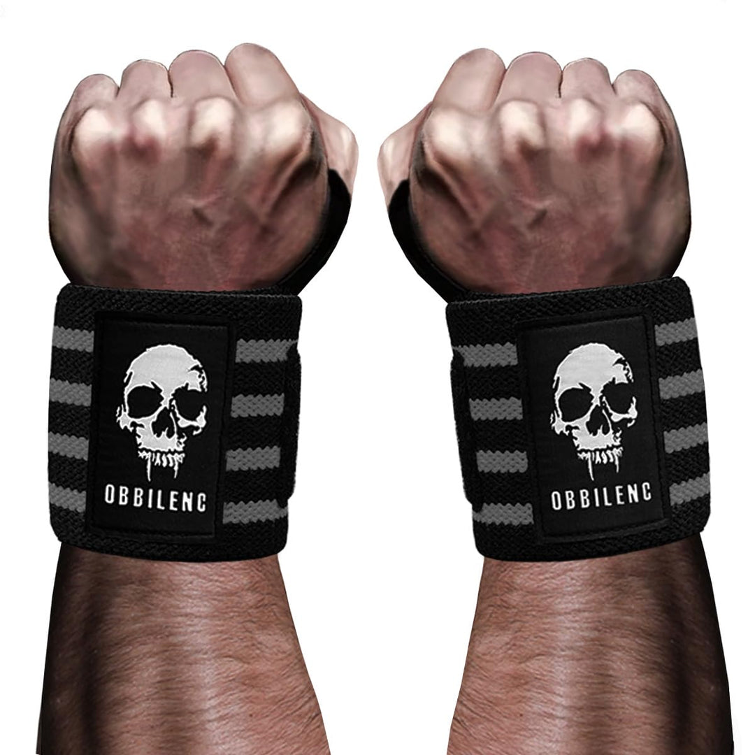 OBBILENC Gym Wrist Wraps, Weightlifting Wrist Straps for Men and Women, Heavy Duty Elastic Cotton Wrist Support Straps for Weight Lifting, Strength Training, Gymnastics and Bodybuilding (Senior Gray)