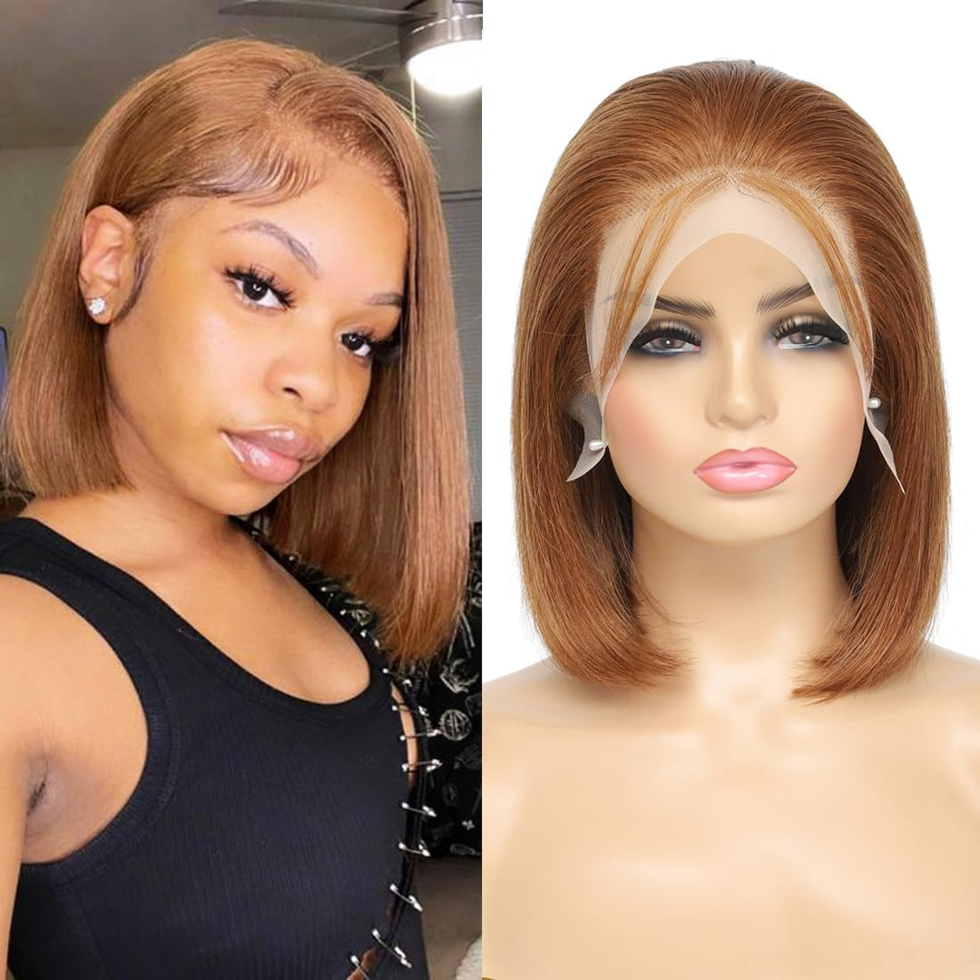 Utide 12 Inch Chocolate Brown Bob Wig Human Hair Straight 13X4 Hd Transparent Lace Frontal Wig Bob Free Part Bob Wigs Human Hair