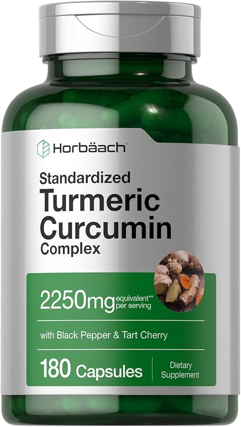 Horbäach Turmeric Curcumin Supplement | 2250mg | 180 Capsules | with Black Pepper & Tart Cherry | Non-GMO & Gluten Free