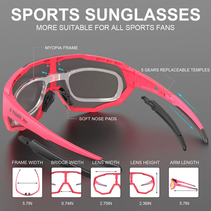 X-TIGER Polarized Sports Sunglasses with 5 Interchangeable Lenses,Mens Womens Cycling Bike Glasses,Baseball Running Fishing Golf Driving Sunglasses