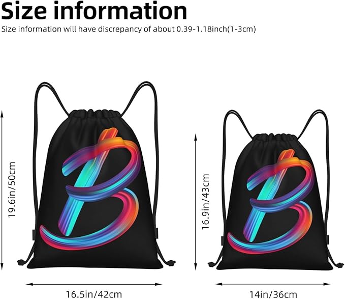 Drawstring Bags Initial Drawstring Backpack Sackpack Black Draw String Cinch Bags for Sports, Gym, Travel, Swimming, Beach, Camping, Rainbow Letter B