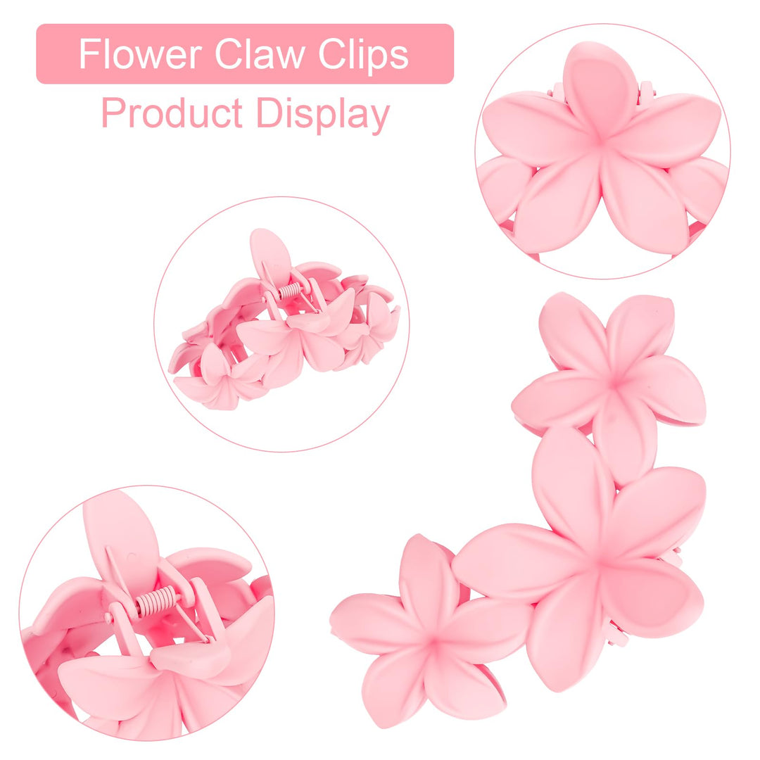 ANBALA Flower Claw Hawaiian Hair Clip, 4PCS Large Plumeria Hair Clips for Women, Non-Slip Strong Hold Clips for Thick Hair, Beach Hair Accessories (Pink, Gradient White, Dark Pink)