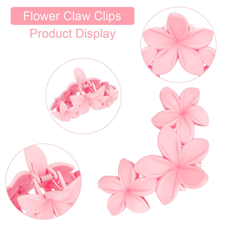 ANBALA Flower Claw Hawaiian Hair Clip, 4PCS Large Plumeria Hair Clips for Women, Non-Slip Strong Hold Clips for Thick Hair, Beach Hair Accessories (Pink, Gradient White, Dark Pink)