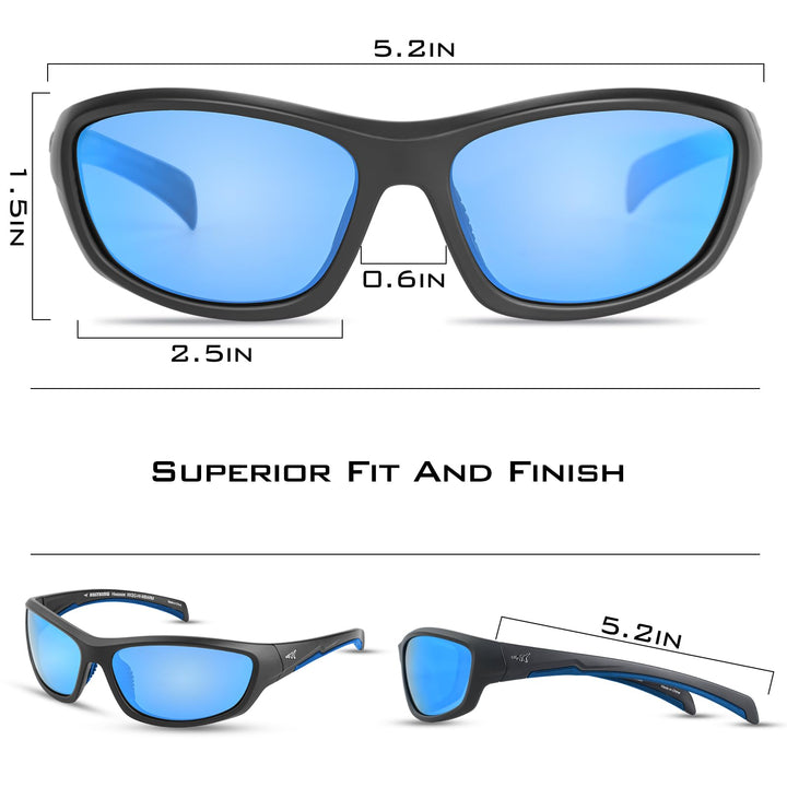 KastKing Hiwassee Polarized Sport Sunglasses for Men and Women, Matte Blackout Frame,Smoke Base Ice Mirror