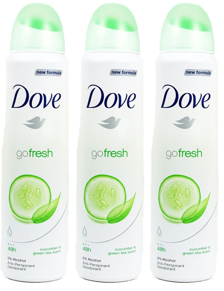 Dove body spray Anti-Perspirant/Anit-Transpirant, pack of 3X250ml/8.5oz, Cucumber & green tea